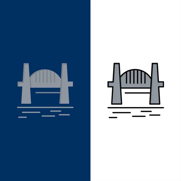 Austrália, Bridge, City sets, Harbor, Sydney Icons. Plano e Li — Vetor de Stock