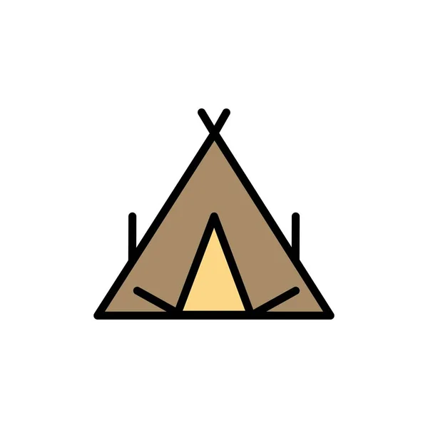 Lager, Zelt, Wigwam, Frühling flache Farbe Symbol. Banner mit Vektorsymbol — Stockvektor