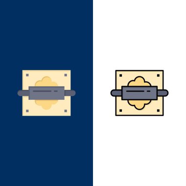 Haddeleme, Pin, Ekmek, Mutfak Simgeleri. Düz ve Çizgi Dolu Simge S