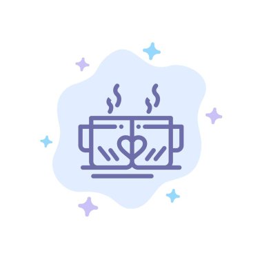 Çay, Fincan, Aşk, Kalp, Soyut Bulut Backg Üzerinde Düğün Mavi Simge