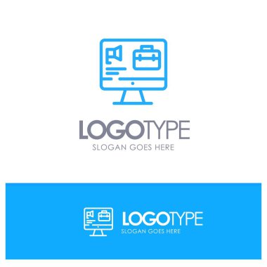 Bilgisayar, Çanta, Hoparlör, Etiket için yer ile İş Mavisi anahat Logo