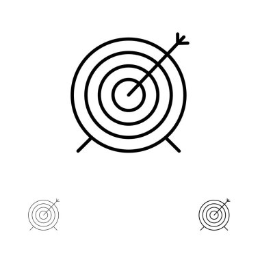 Hedef, Dart, Hedef, Odak Kalın ve ince siyah çizgi simge seti