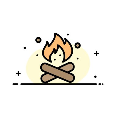 Kamp, Kamp, Yangın, Sıcak, Doğa İş Düz Hat Dolu Simge