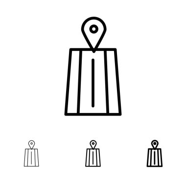 Navigasyon, Yol, Rota Kalın ve ince siyah çizgi simgesi seti