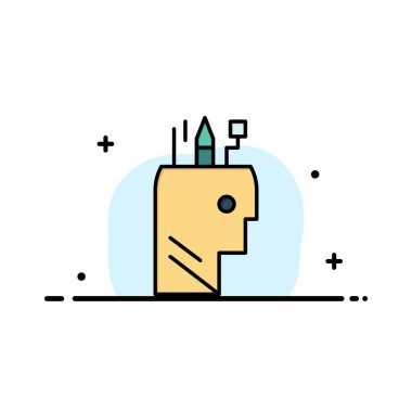 Eğitim, Kalem, Baş, Okul İş Düz Hat Dolu Simge Vec