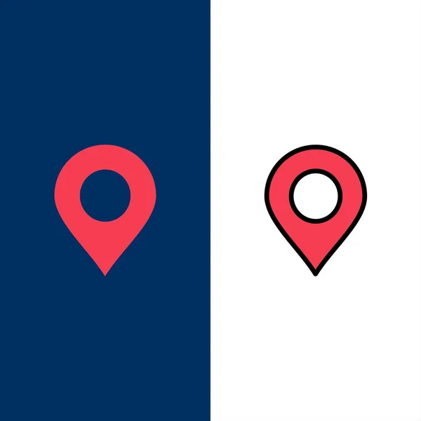 Kaart, locatie, PIN, Wereldiconen. Platte en lijn gevulde icon set — Stockvector