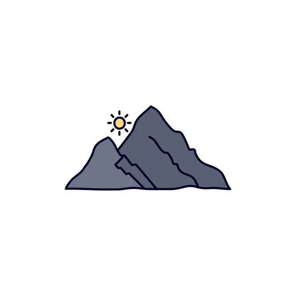 Berg, landskap, kulle, natur, sol platt färg ikon vektor — Stock vektor