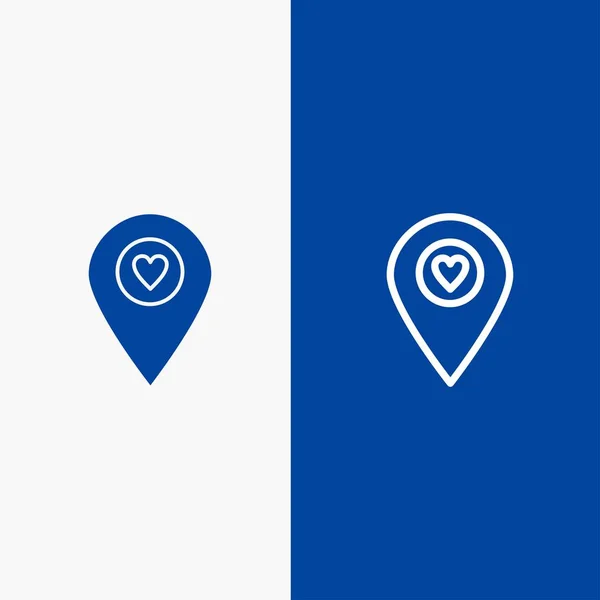Hart, locatie, kaart, aanwijzer lijn en glyph Solid icon blauw ban — Stockvector