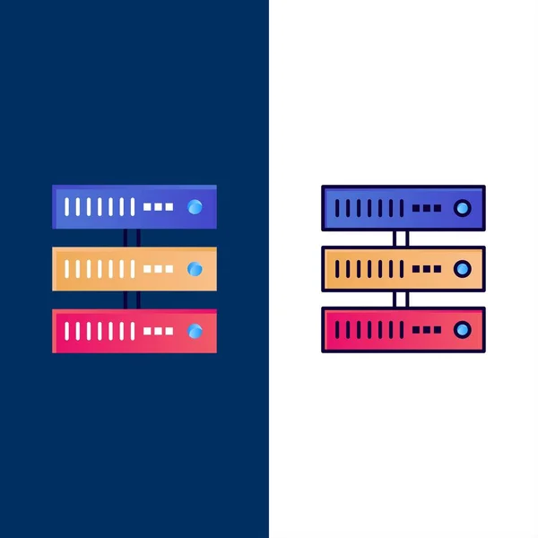 Informatique, Données, Stockage, Icônes réseau. Plat et ligne rempli I — Image vectorielle