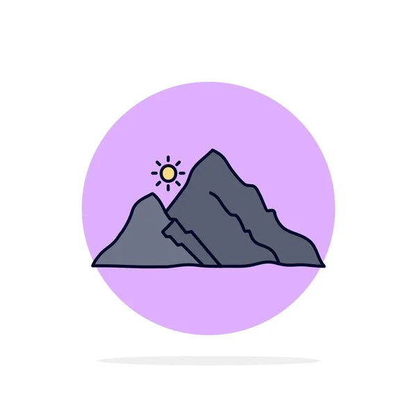 Montanha, paisagem, colina, natureza, sol Flat Color Icon Vector —  Vetores de Stock