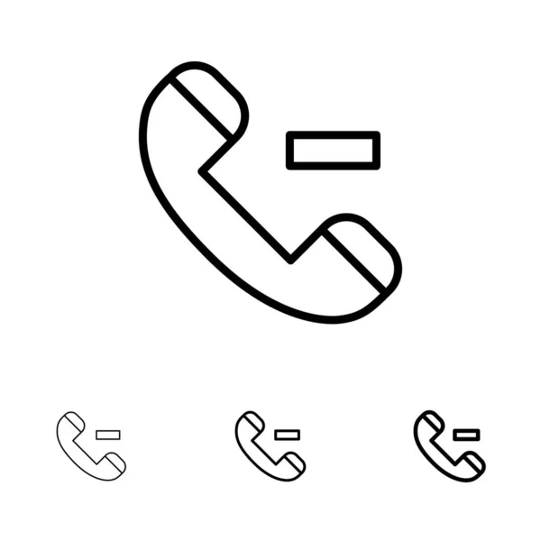 Bel, contact, verwijder vette en dunne zwarte lijn icon set — Stockvector