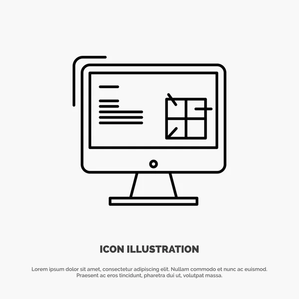 Ordinateur, Construction, Réparation, Lcd, Design Line Icon Vector — Image vectorielle