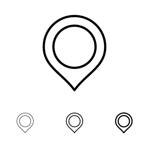 Locatie, kaart, marker, Mark Bold en dunne zwarte lijn icon set — Stockvector