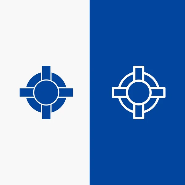Hulp, lifesaver, ondersteunende lijn en glyph Solid icon blauwe banner L — Stockvector
