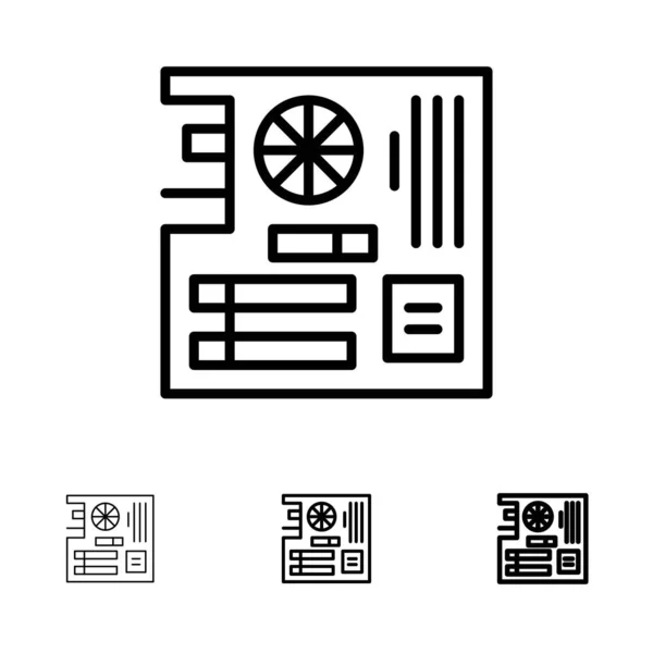 Consiglio, Computer, Principale, Mainboard, Madre Grassetto e sottile nero lin — Vettoriale Stock