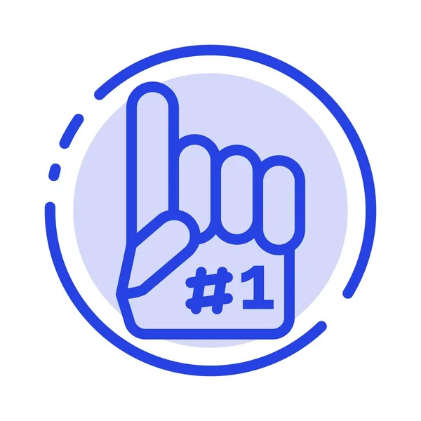 Fanatic, vinger, schuim, sport blauwe stippellijn lijn pictogram — Stockvector