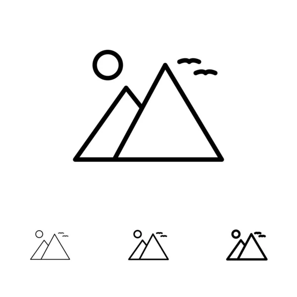 Egypte, Gizeh, point de repère, pyramide, soleil audacieux et mince ligne noire ico — Image vectorielle