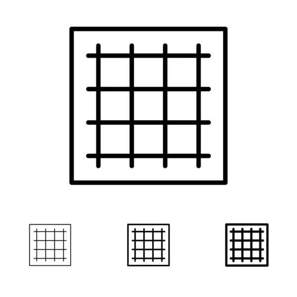 Grille, graphique, dessin, zone, logiciel Ligne noire épaisse et fine ic — Image vectorielle