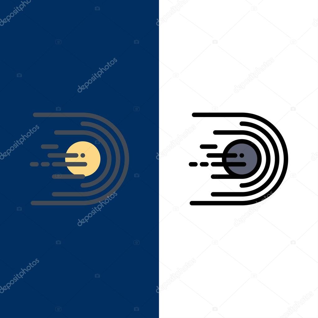 Asteroid, Comet, Flight, Light, Space  Icons. Flat and Line Filled Icon Set Vector Blue Background