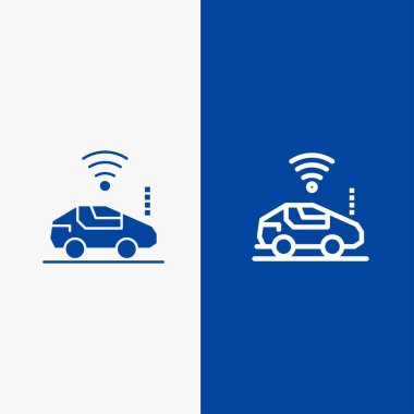 Otomatik, Araba, Wifi, Sinyal Hattı ve Glyph Solid simgesi Mavi afiş Li