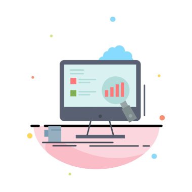 Analitik, pano, sunum, dizüstü bilgisayar, istatistik düz renk IC