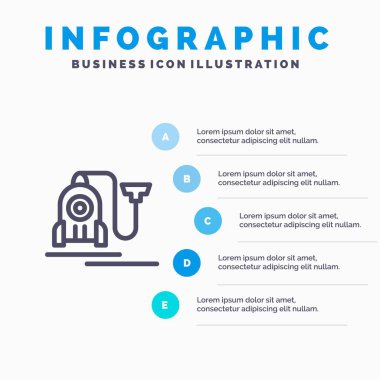 Vakum, Makine, Otel, Kablo Mavi Infographics Şablon 5 Adımlar