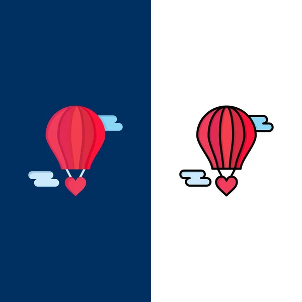 Flying Balloon, Hot Balloon, Love, Valentine  Icons. Flat and Li