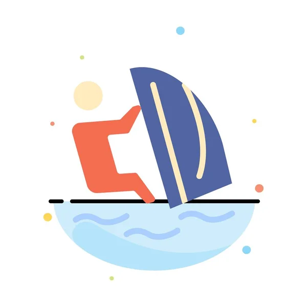 Surfeur, Surf, Eau, Vent, Sport Résumé Flat Color Icon Tem — Image vectorielle