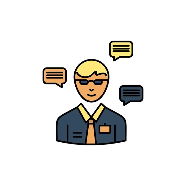 Homme, Gestionnaire, Sms, Chat, Popup Flat Color Icon. Interdiction d'icône vectorielle — Image vectorielle