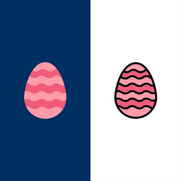 Décoration, Pâques, Œuf de Pâques, Icônes aux œufs. Plat et ligne rempli — Image vectorielle