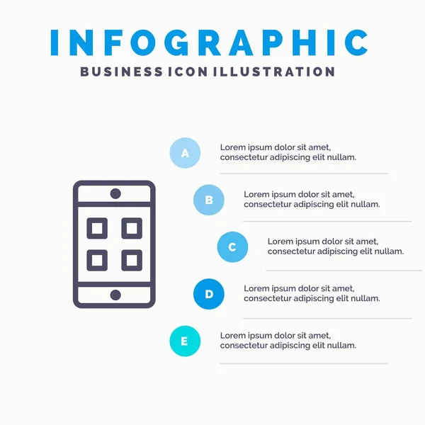 Mobile, Cell, Box Line icon with 5 steps presentation infographi — Stock Vector