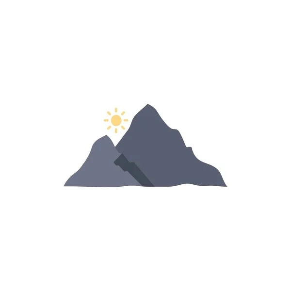 Montagne, paysage, colline, nature, soleil Flat Color Icon Vector — Image vectorielle