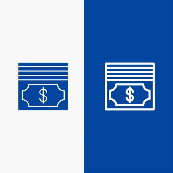 Dinheiro, Dólar, Linha de Dinheiro e Glifo Ícone sólido Banner azul Linha a — Vetor de Stock