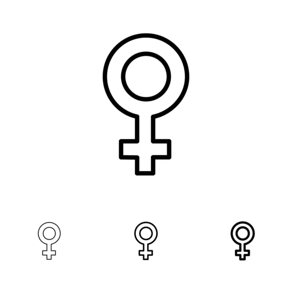 Kobieta, symbol, płeć pogrubienie i cienka Czarna linia ikona zestaw — Wektor stockowy