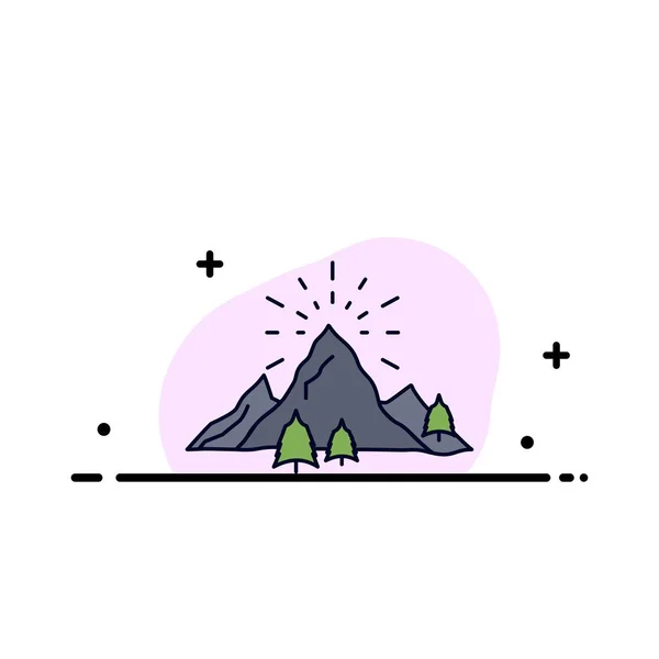 Kopec, krajina, příroda, Hora, ohňostroj plochý barevný symbol vec — Stockový vektor