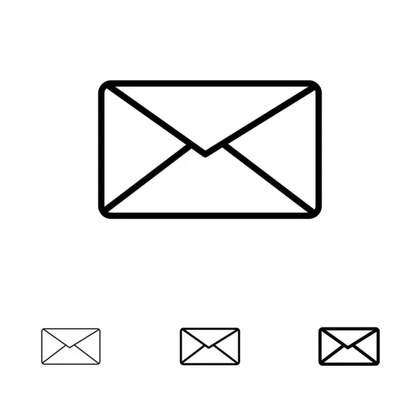 Mail, E-mail, gebruiker, Interface vet en dunne zwarte lijn icon set — Stockvector