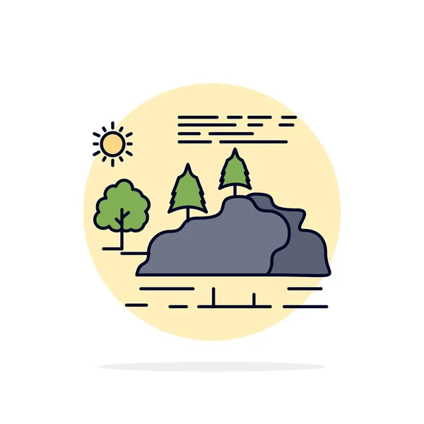 Colline, paysage, nature, montagne, pluie Flat Color Icon Vector — Image vectorielle