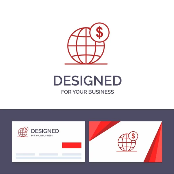 Modèle de carte de visite créative et logo Dollar, Global, Busines — Image vectorielle