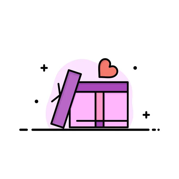 กล่องของขวัญ, หัวใจ, ความรัก ธุรกิจ Flat Line Filled Icon Vector — ภาพเวกเตอร์สต็อก