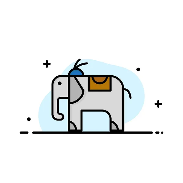 Elefante, Animal Business Flat Line Filled Icon Vector Banner T — Vetor de Stock