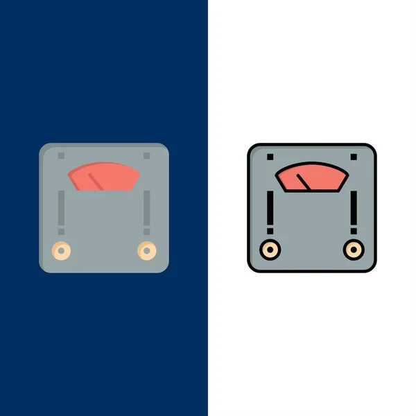 Máquina, báscula, pesaje, iconos de peso. Ic plano y lleno de línea — Archivo Imágenes Vectoriales