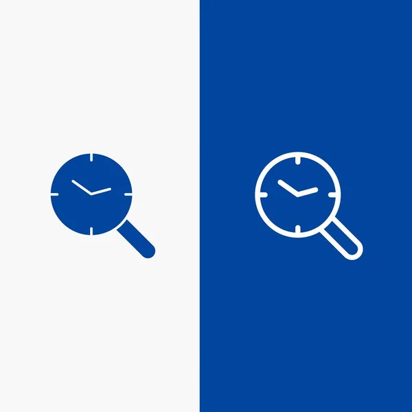 Suche, Forschung, Uhr, Uhrzeiger und Glyphen durchgehendes Symbol blau ba — Stockvektor