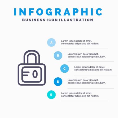Kilit, Okul, Çalışma Hattı simgesi ile 5 adımsunum infograp