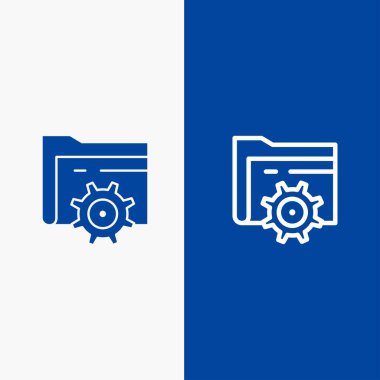 Klasör, Ayar, Dişli, Bilgi İşlem Hattı ve Glyph Solid simgesi Mavi 