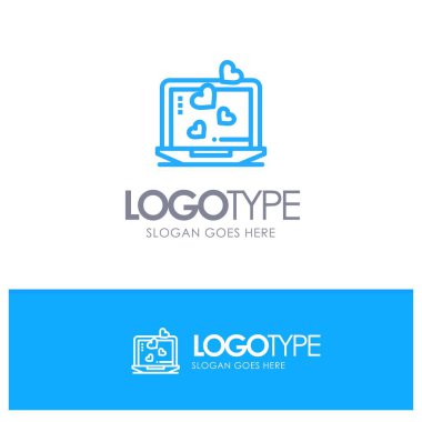 Laptop, Love, Heart, Düğün Mavi Anahat Logo Yeri Sloganı için