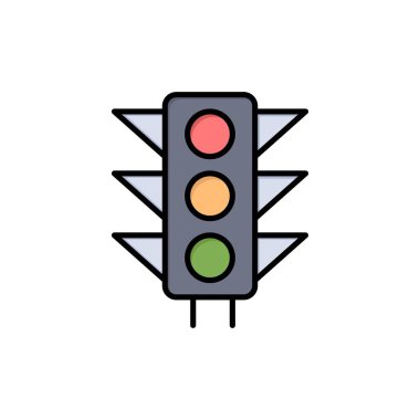 Trafik, İşaret, ışık, Yol Düz Renk Simgesi. Vektör simgesi afiş 