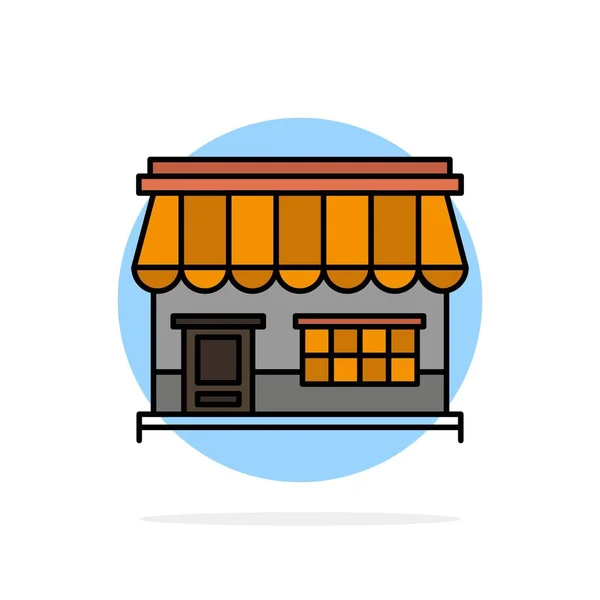 Shop, online, piac, üzlet, absztrakt kör épület háttér — Stock Vector