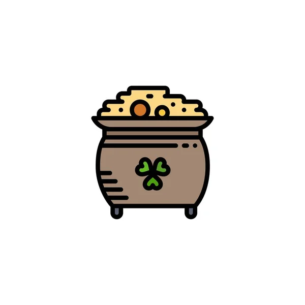 Clover, Coin, Gold, Pot, St. Patrick Business Logo Template. Fla. — Archivo Imágenes Vectoriales