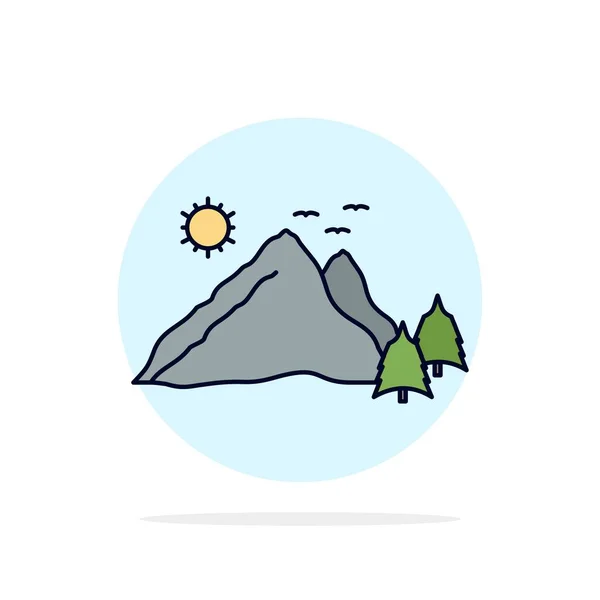 Montanha, paisagem, colina, natureza, cena Flat Color Icon Vector — Vetor de Stock