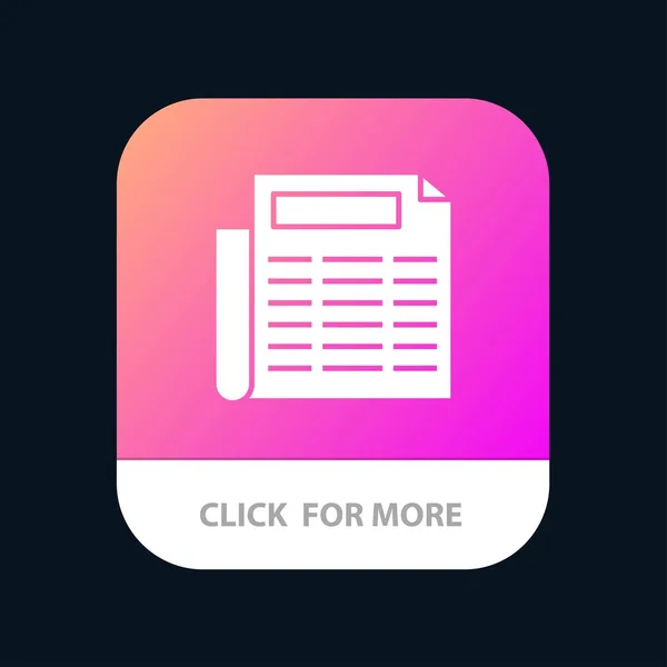 Notícia, Papel, Documento Mobile App Botão. Android e IOS Glyph V — Vetor de Stock